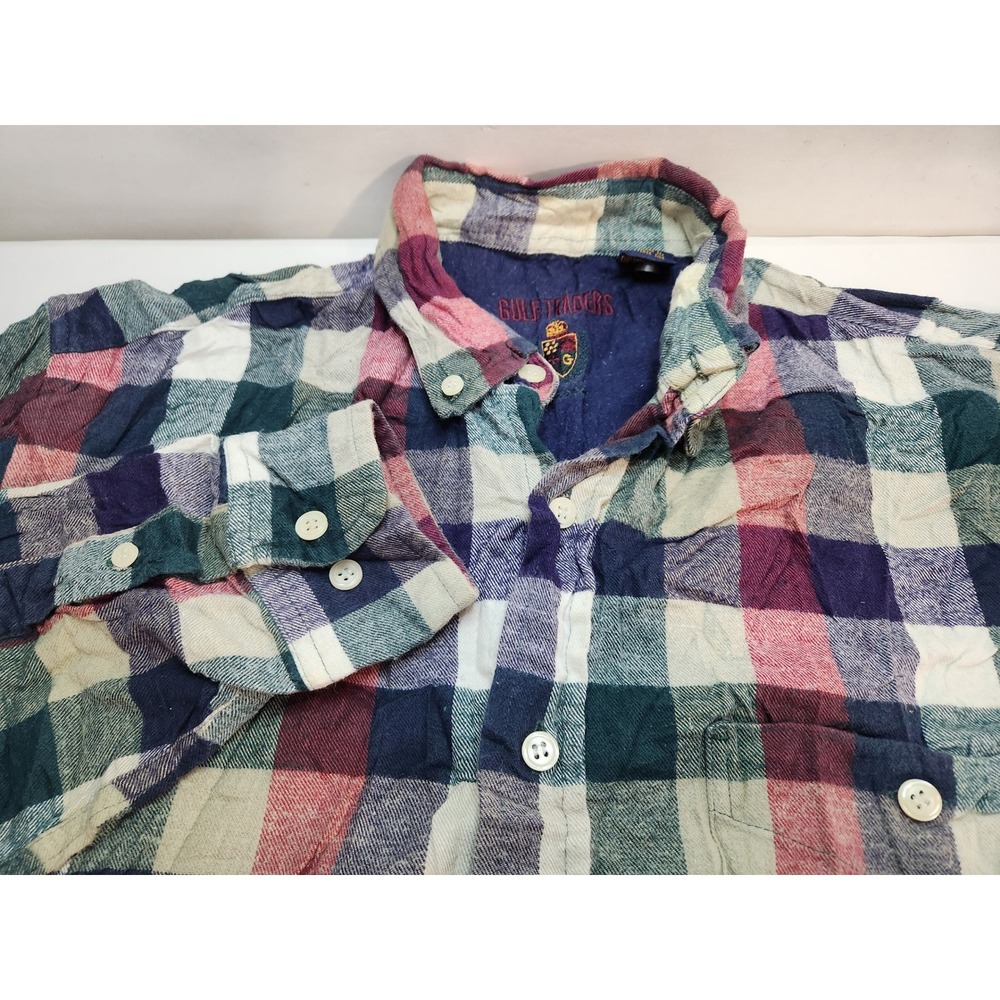 Gulf Traders Plaid‎ Flannel Shirt Long Sleeve Button Up Mens Medium
